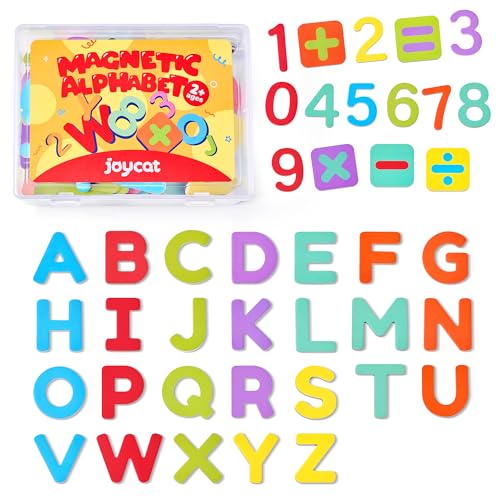 Image of JoyCat Wooden Magnetic Letters and Numbers, Large ABC 123 Alphabet Fridge Magnets for Toddlers & Kids, Uppercase Letters, Math Symbols, Preschool Educational Learning Refrigerator Toy Set (63 PCS)
