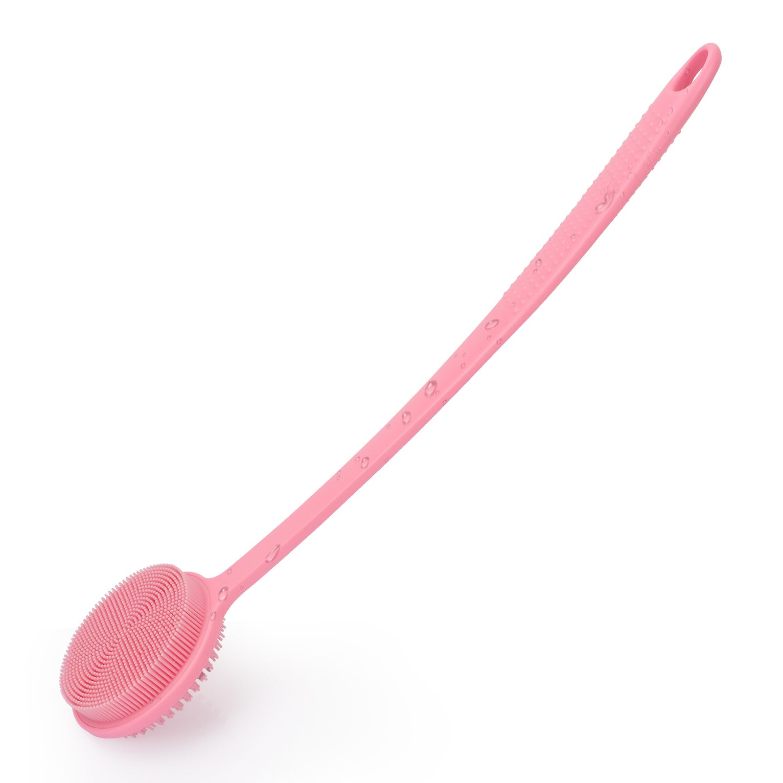 Silicone Back Scrubber for Shower, 17in Lengthen Long Handle Body Brush, Double Sided Shower Brush for Shower Exfoliating and Massage Can Produce Rich Foam, Long Handle Back Scrubber for Men Pink