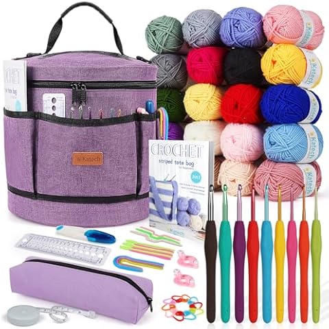 Katech Crochet Kit for Beginners, Beginner Crochet Kit for Adults and Kids Crochet Kits Includes Crochet Hooks Knitting Bag Crochet Yarn for Crocheting Instruction Knitting Kit Crochet Supplies Gift Cover