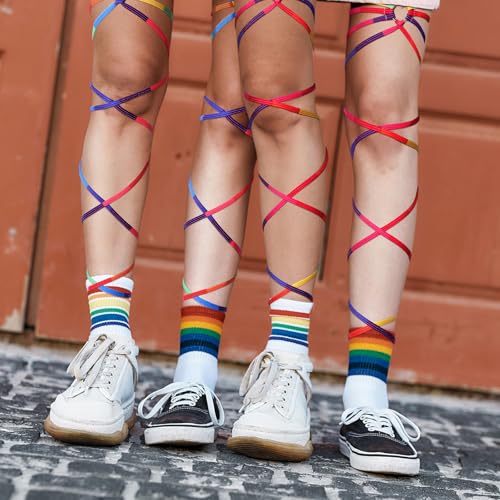 Image of Xuhal 2 Pcs Rainbow Leg Wraps with Heart Ring Pride Outfits for Women Ring Garters Thing Wraps Gay Flag Pride Parade LGBTQ Rave Outfits Rave Leg Accessories