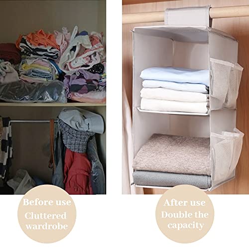 XiXiRan Schrank Organizer Hängend, 2 Fächer Kleiderschrank Organizer Hängend, mit 6 Netzseitentaschen, Faltbare Platzsparend Ordnungssystem für Zimmer - Grau