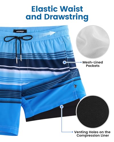 Image of maamgic Mens Swim Trunks with Compression Liner 7 Inch Inseam Mens Bathing Suit Quick Dry Swimming Trunks Swimsuit