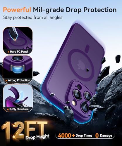 Image of CANSHN Magnetic Compatible with iPhone 13 Pro Max Case, Upgraded [Full Camera Protection] [Compatible with Magsafe] [Translucent Matte] Shockproof Protective Phone Case Cover 6.7 Inch - Deep Purple