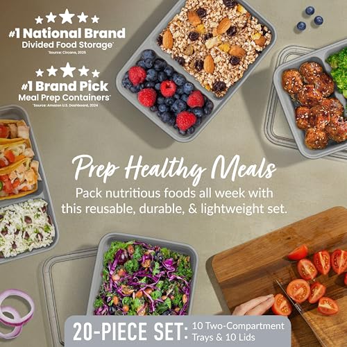 Image of Bentgo Prep 2-Compartment Meal Prep Containers with Lids, 20 Piece Set