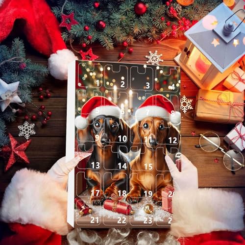Dackel Adventskalender 2025, 24 Tage Acryl Hunde Anhänger Weihnachtskalender 2025 Kinder, Niedlicher Hund Adventskalender, Cartoon Dackel Deko Weihnachten Countdown Kalender Für Hundeliebhaber