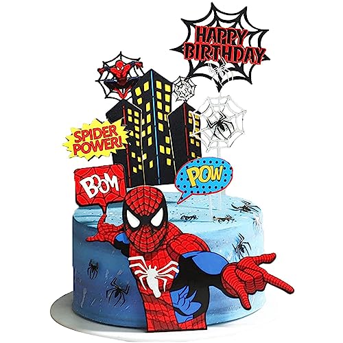 Affivia Glitzer Spider Happy Birthday Tortendeko - 5. Geburtstag Kuchenverzierung | Nicht Essbar