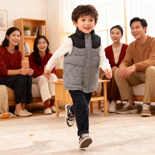 Image of Bienzoe Boys Puffer Sleeveless Vest: Button Up Toddler Winter Warm Quilted Lightweight Casual Outdoor Coat