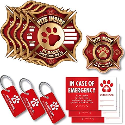 Vinyl Friend Pet Alert Stickers -FIRE Safety Alert and Rescue- Save Your Pets encase of Emergency or Danger Pets in Home for Windows, Doors Sign (Small, DISP) (10 PACK, GOLD - Fireman Symbol) Cover