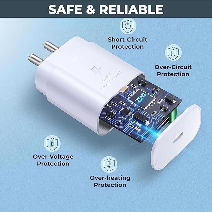 Image of 25W USB-C Superfast Charger Adapter with Cable Compatible with Samsung Galaxy S /A /M /F /Z Series-Compatible with S25 /S24 /S23 /S22Ultra /S21 /21FE /S20 /Note /M54 /M53 5G /M33 /M23 /A34 /A54 5G & More(White)