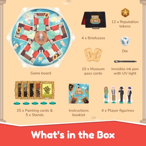 Image of Bloomingo Board Game - Frame the Fake: Thrilling Art Heist Adventure Game for Kids & Adults; Identify Fake Paintings; Outsmart The Other Players To Win Perfect Gift for Ages 8, 9, 10, 11, 12 & More
