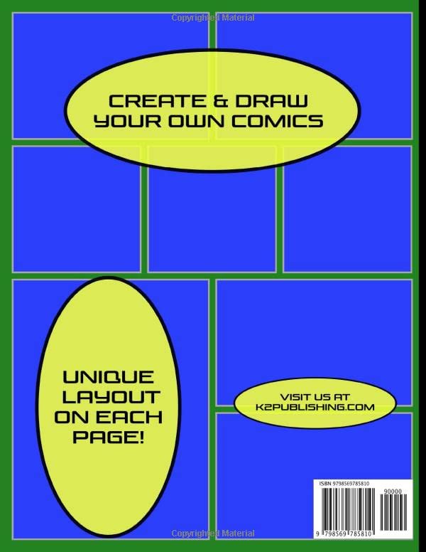 Vista 2 de Blank Comic Book Create & Draw Your Own Comics & Graphic Novels - No Speech Bubbles - Each Page Is Blank On Back To Avoid Bleed Through
