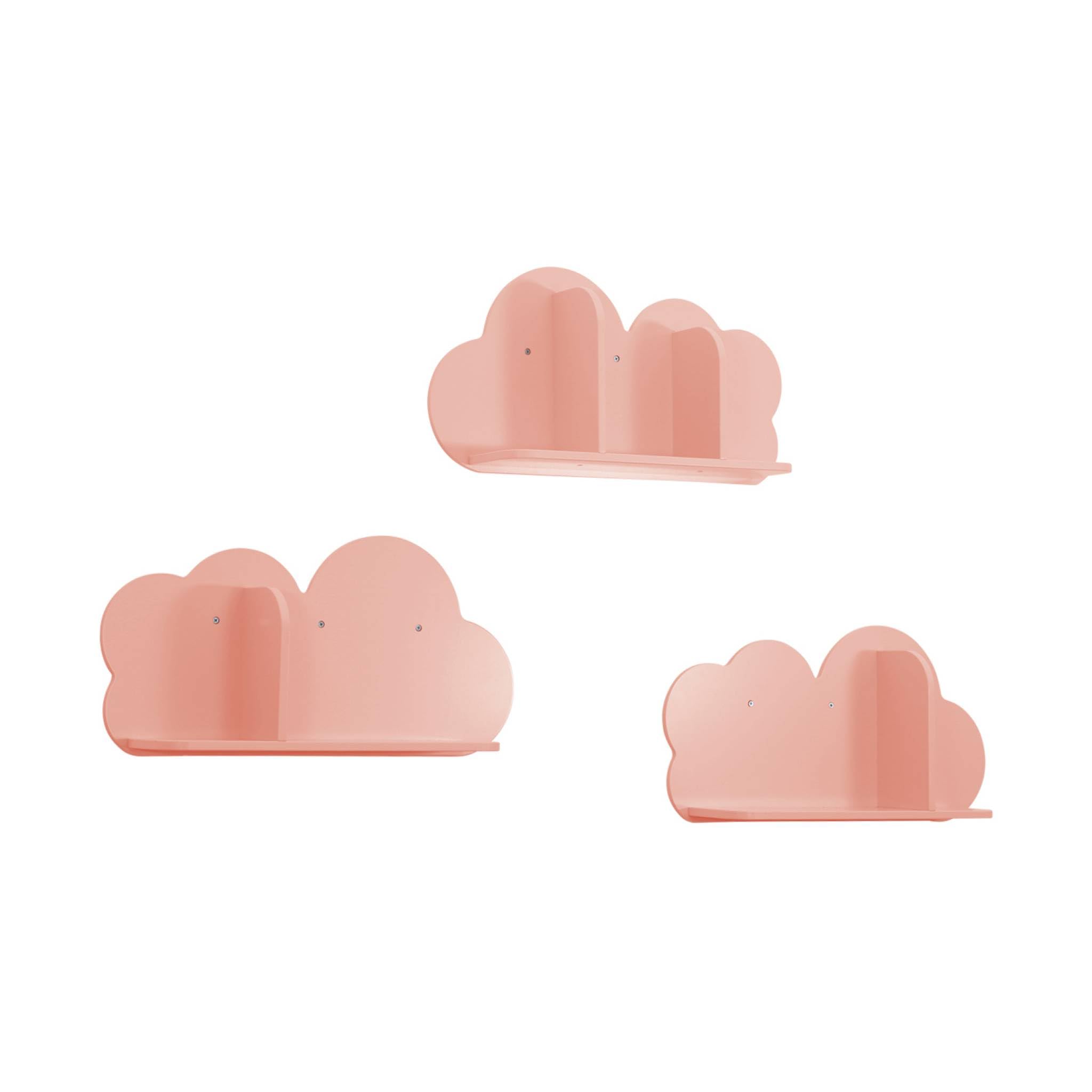 sweeek Mensole da Parete Nuvole per la cameretta dei Bambini, Set di 3, Nephos, Rosa, 34.5x12x23.5 cm