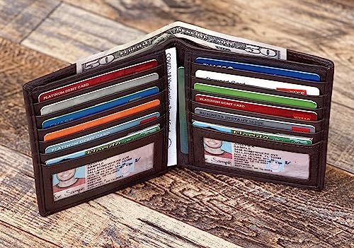 Bullz RFID Blocking Leather European Style Large Hipster Bifold Mens Wallet Credit Card Holder (Brown)3