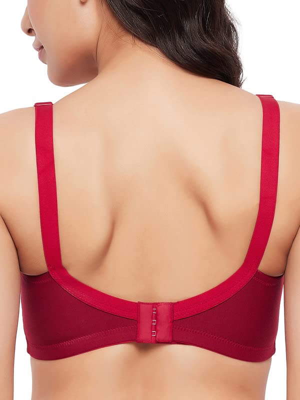 Image of Clovia Women's Cotton Spandex Solid Non-Padded Full Cup Wire Free Everyday Bra - Dark Red
