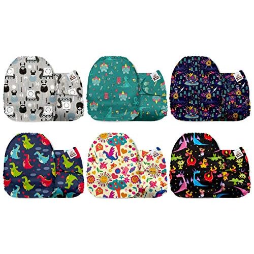Mama Koala 3.0 Cloth Diapers for Babies with AWJ Lining, 6 Pack with 12 5-Layer Bboo(No Microfiber) Cloth Diaper Inserts - Reusable and Washable Pocket Diapers(12-My Warm Heart)