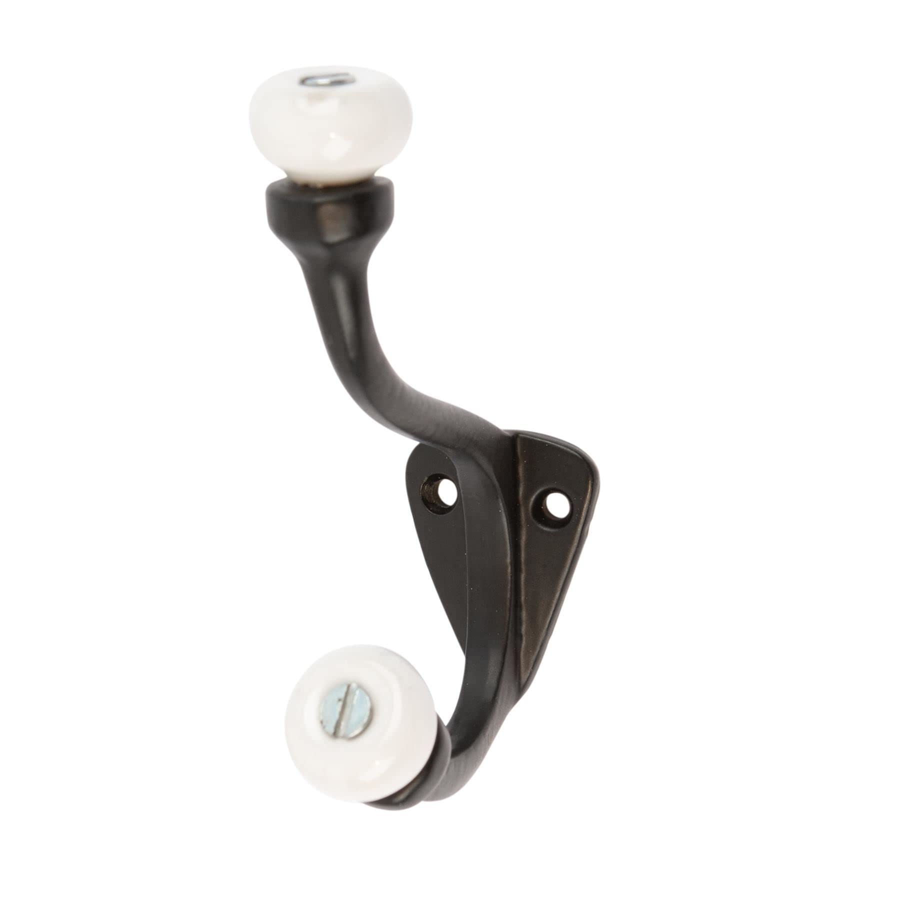 Hammer And Tongs Black White Ceramic Ball Hat & Coat Hook - Pack Of 1 - W30mm X H105mm - Vintage Wall Mounted Entryway Coat Hooks Storage Hanging For Clothes, Hats