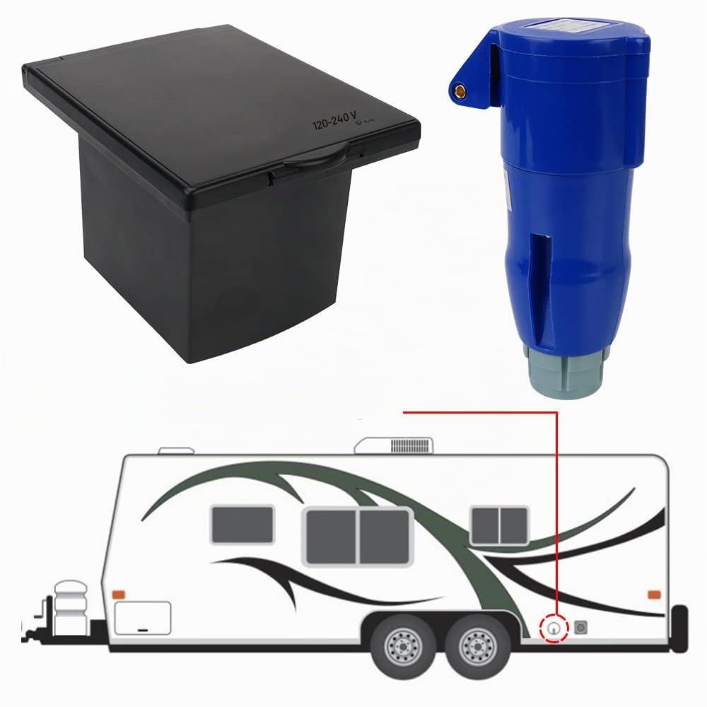 Riloer Prise et fiche de connexion 220V 16A pour véhicules récréatifs avec borne en cuivre pur, prise d'accessoires de caravane avec couvercle de protection, pour camping-car, remorque caravane