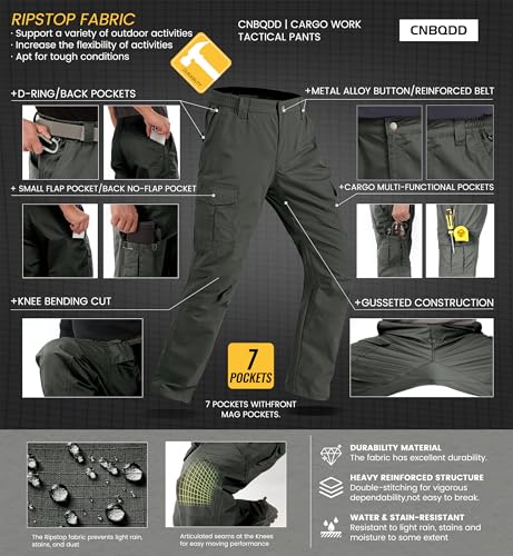 Image of CNBQDD Mens Work Pants Ripstop Waterproof Cargo Pants for Men with 7 Pockets Tactical Hiking Pants