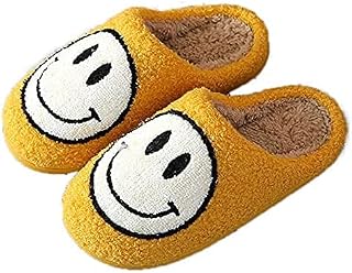 Women's Men's Smiley Face Plush Fluffy Slippers Memory Foam- Comfortable and Warm Home Slippers in Winter,Light Cute Cartoon Non Slip Indoor Outdoor Clog Slipper (Yellow,5-6 Women/3-4 Men)