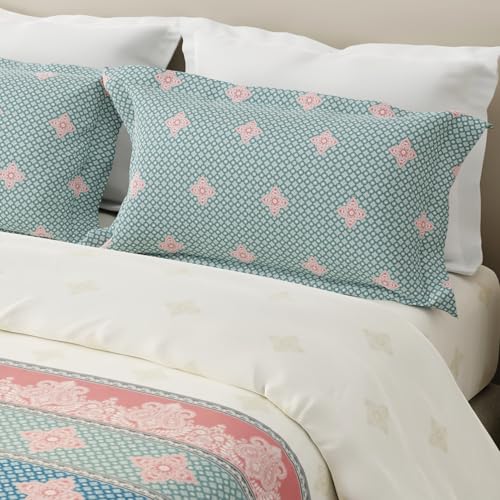 Image of Layers 100% Cotton for King Size Bed | 120 TC Ethnic Print, Soft, Breathable, Machine Washable Bedsheet with 2 Pillow Covers | Forever Collection (274 x 274 cm) - Blue & White