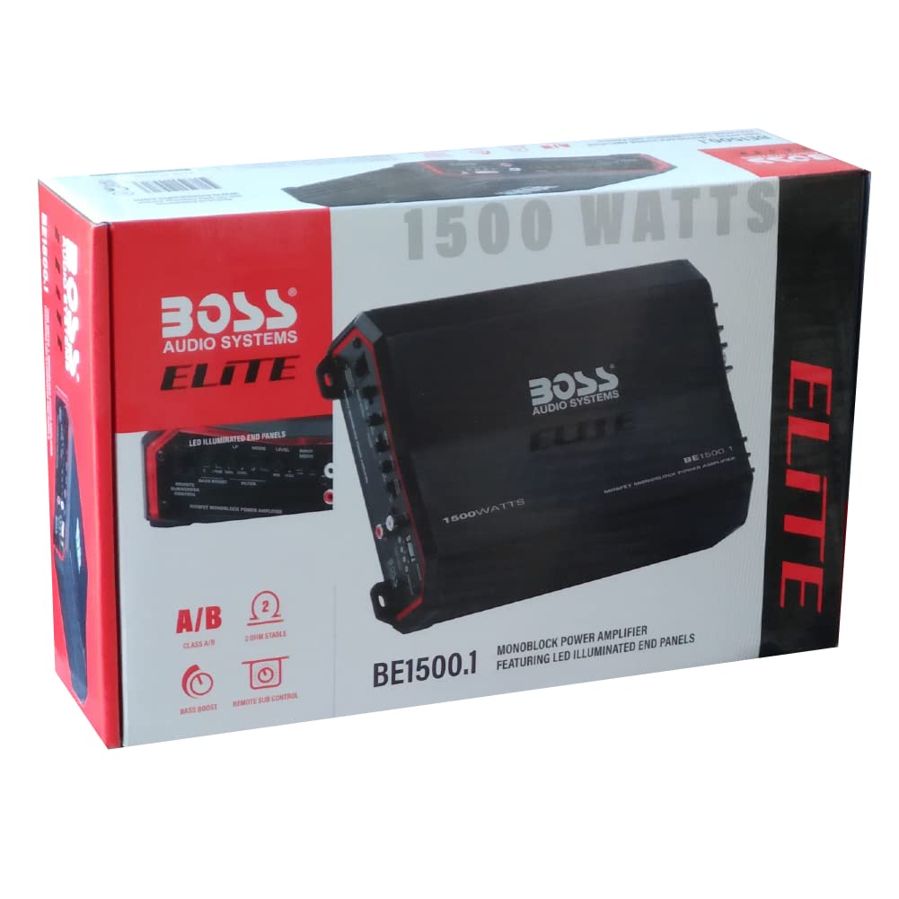 1 amplificatore monofonico compatibile con BOSS AUDIO SYSTEMS ELITE BE1500.1 1 canale da 1500 watt max classe a/b controllo remoto incluso, 1 pezzo