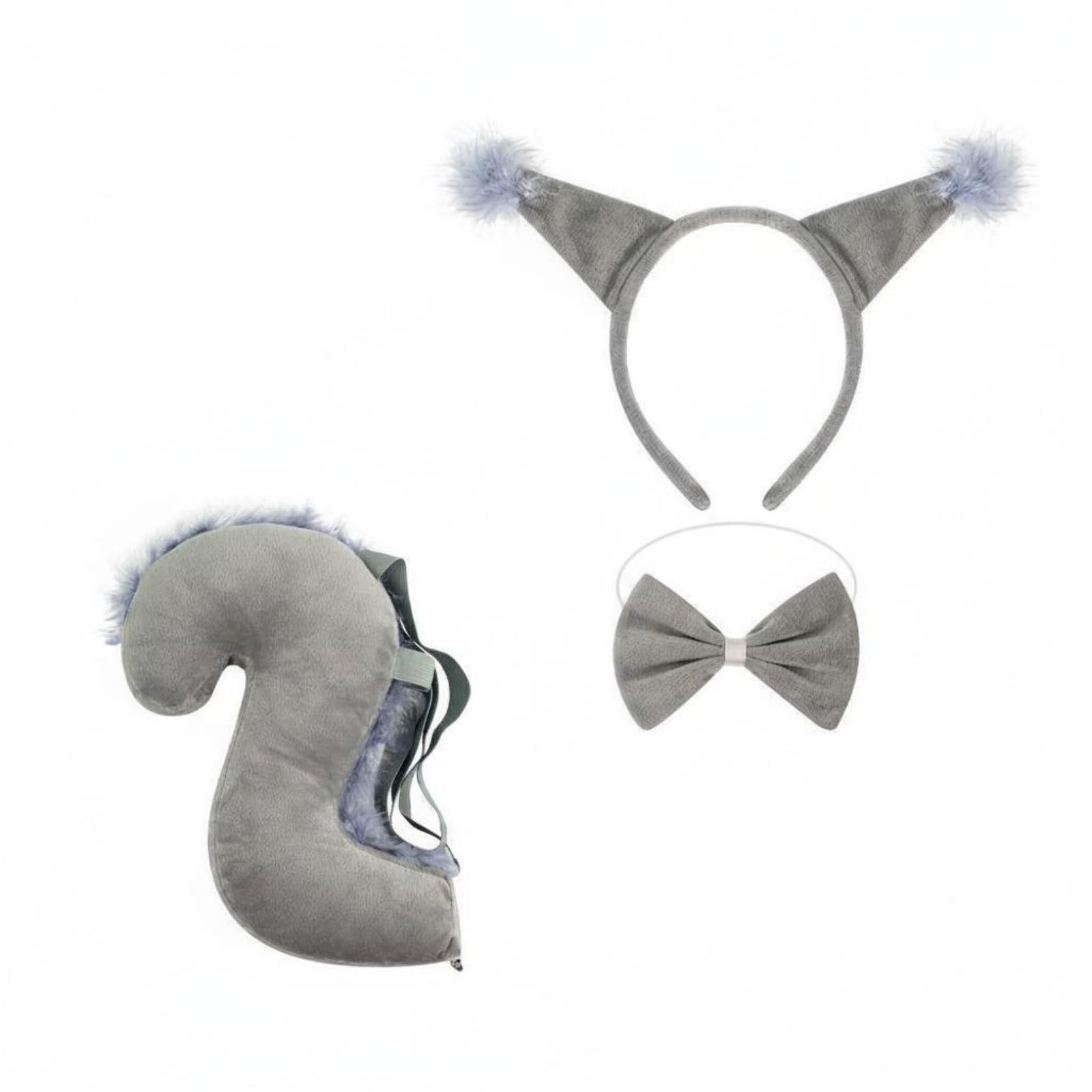 Stxdynjy 3 Pieces Squirrel Costume Set Complete Fancy Dress Kit with Ears Tail And Bow Tie Made of Comfortable Suitable As A Gift for, grey