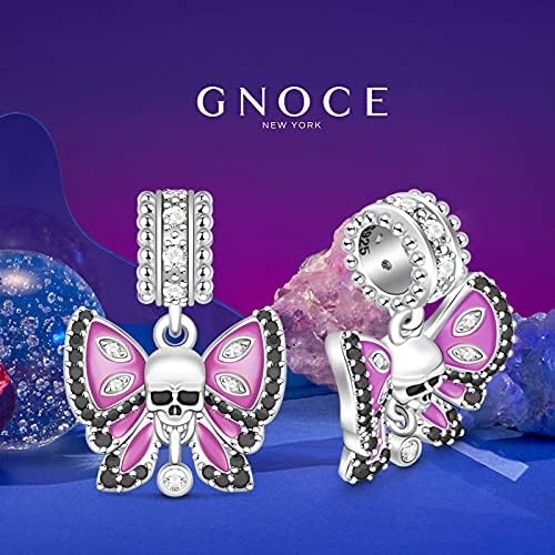 GNOCE Butterly Skull Charm Pendant 925 Sterling Silver"Song of Memories" Amythest Orange Charm Bead Fit For Bracelet/Necklace Charm for Women