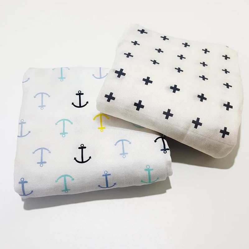 Image of Organic Cotton Muslin Pack of 2 Baby Bath Towel Cotton Cloth Premium Baby Washable, Reusable, Absorbent, Extra Soft 120 X 120 Cm Black Plus & Anchor (Minor Manufacturing Irregularity)