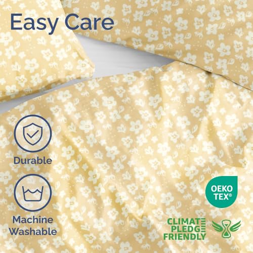 Image of Duvet Cover King Size - Floral Duvet Cover Set - 3 Piece - Yellow Meadow | Soft Floral Duvet Cover 104 x 90 with 2 Pillow Shams, Comfy Floral Bedding Set, Hotel Luxury with Zipper Closures & Ties
