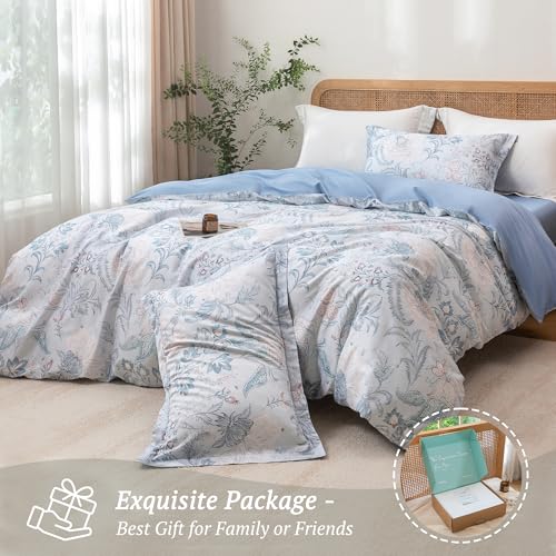 MILDLY King Size Duvet Cover Set 100% Long-Staple Cotton Luxury Paisley Floral Patten Reversible Comforter Cover Set 3Pcs