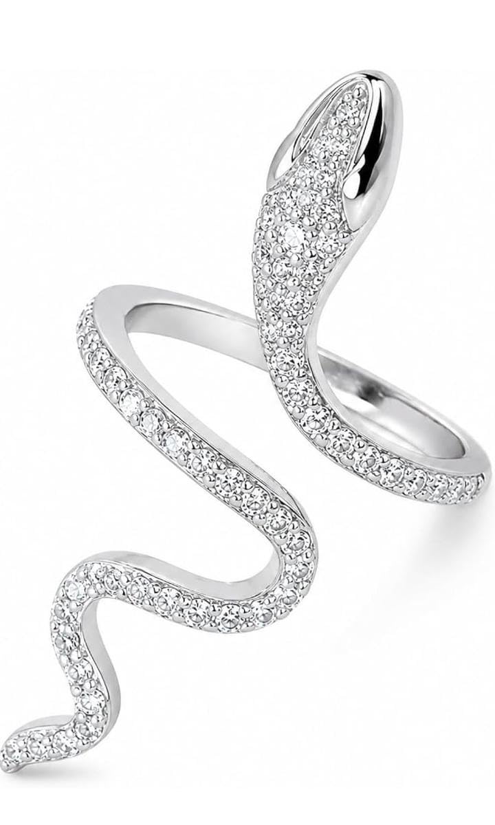 Crystal Snake Pattern Ring for Women, Adjustable Open Band Alloy Fashion Accessory with Dazzling Rhinestone Embellishments, Contemporary Statement Jewelry for Parties, Weddings-image-3