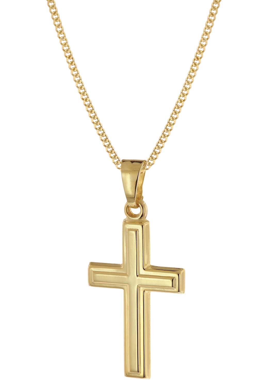 trendor Kreuz-Anhänger Gold 333 mit goldplattierter Silberkette 68420 | zeitloses Schmuckstück für Damen und Herren, elegante Geschenkidee und schönes Accessoire