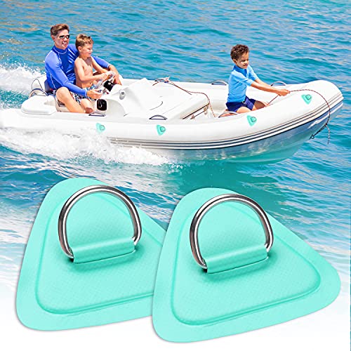 Tobwolf 6 Pack 3.54" / 9Cm Stainless Steel D-Ring Patch For Inflatable Boat Kayak Dinghy Sup, Triangular D-Ring Pvc Patch Stand-Up Paddleboard Canoe Rafting Accessories, No Glue Included - Cyan #TOP2