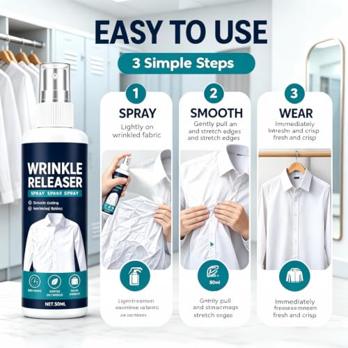 Instant Wrinkle Releaser Spray Travel Size, Travel-Ready Clothes Wrinkle Release Spray Smooths Creases in Seconds, No Iron Static-Free Fresh Fabric Wrinkle Remover Wrinkle Releaser Spray, 50ml 2PCS by generic - Image 3