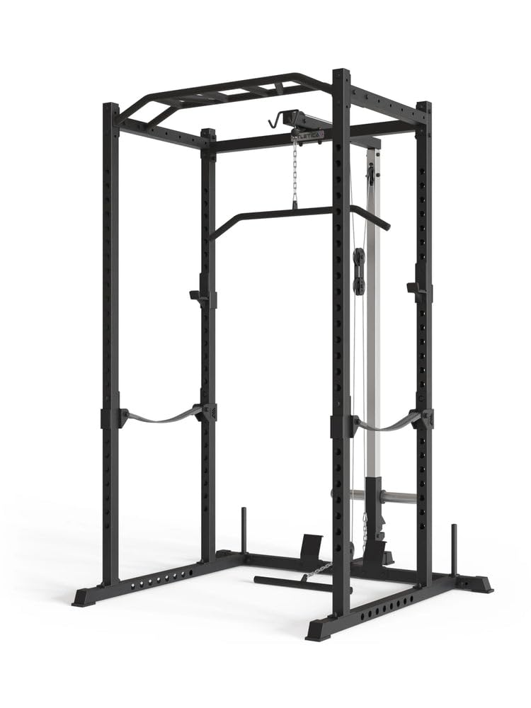 Atletica R5-Vega Power Rack | Power Cage mit Latzug | Multi-Grip Klimmzugstange, Safety Straps, J-Hooks & Weight-Pins | 213 cm Höhe | in Zwei Höhen verfügbar