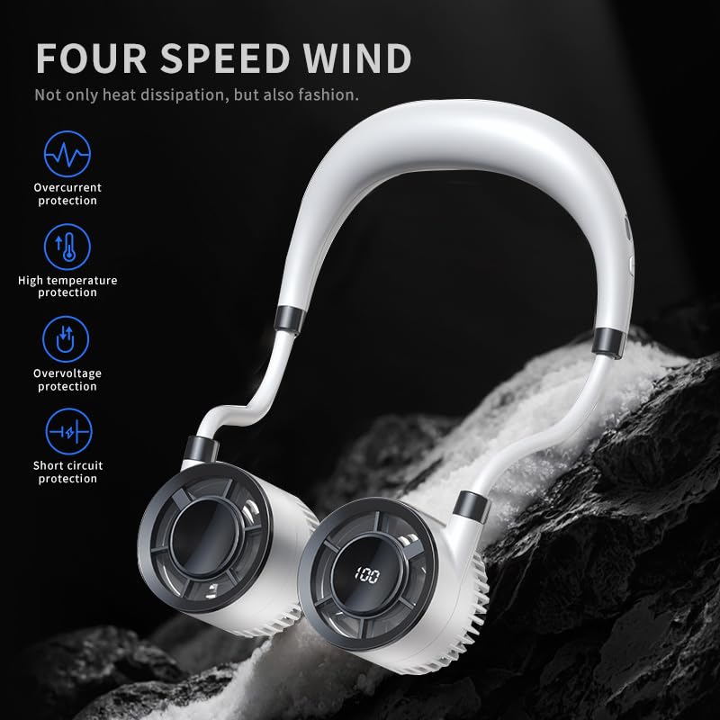 YZYOE Multi functional rechargeable neck fan with LED display screen, a new portable fan for work and life 4 mode - Image 3