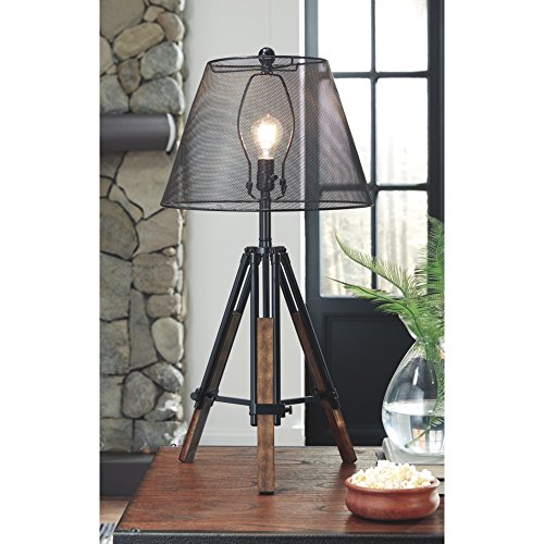 Signature Design By Ashley Leolyn Urban Adjustable Height Tripod Base With Wire Mesh Shade Single Table Lamp, Black & Brown #TOP1