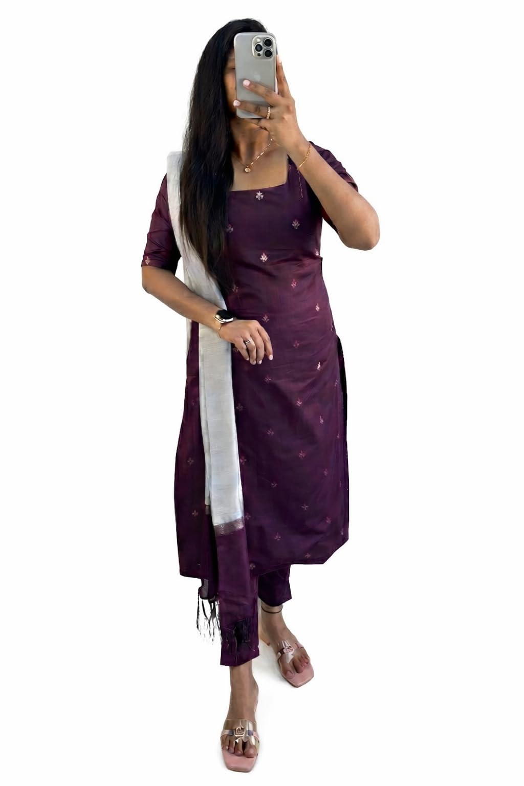 Treading Ethnic Wear Women's Kurta Set with Dupatta | Lightweight Regular & Casual Wear | Soft Fabric with Golden Motif Design (Wine)-picture-38