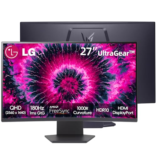 Image of LG 27 Inch QHD Gaming Monitor, Ultragear Curved Display, 180Hz, 1ms, 1000R, AMD FreeSync, HDR10, 99% sRGB, Black Stabilizer, DAS Crosshair FPS Counter, HDMI x2, DisplayPort, Borderless Design, Black