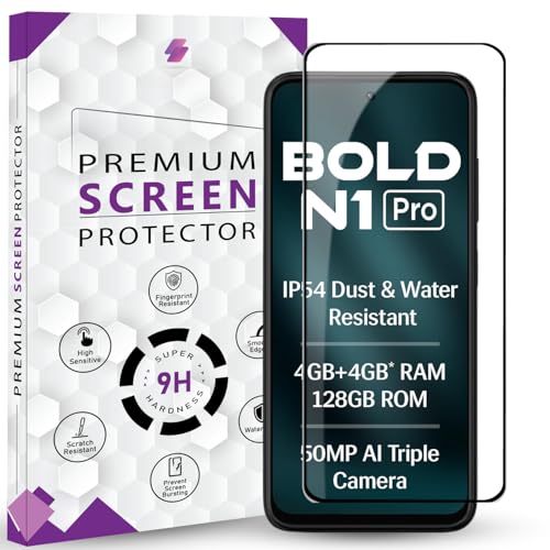 Image of Premium Tempered Glass Screen Protector Guard For Lava Bold N1 Pro (6.67 Inch, Pack of 1) | Edge to Edge Coverage With Easy to installation kit