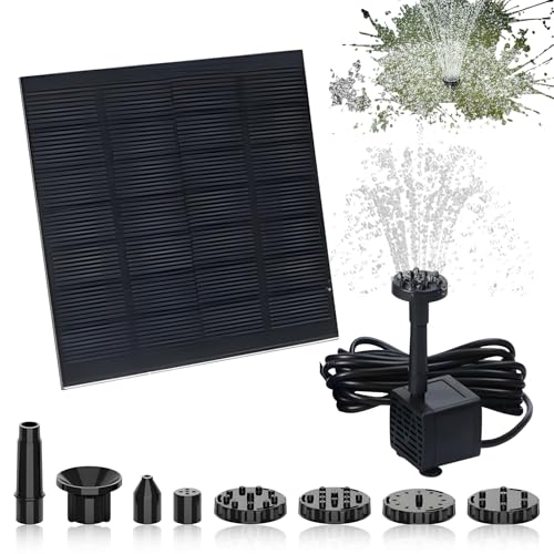 Anluomania Fontana Solare 1.5W, Fontana da Giardino Esterno 200 L/H, Pompa Solare per Laghetto con 6 Ugelli, Pompa ad Acqua Solare per giardino, bagno di uccelli, stagno, contenitore per pesci