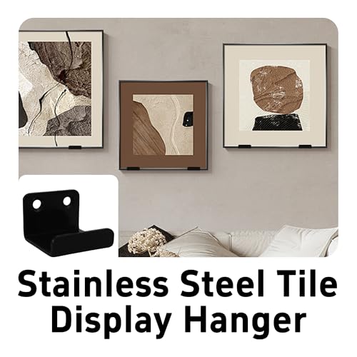 Image of 12Pcs Black Tile Display Wall Hanger, Stainless Steel Billboard Mounting Brackets, Heavy Duty Wall-Mounted Tile Hooks for Ceramics, Mirrors, Picture Frames (35x23x30mm)