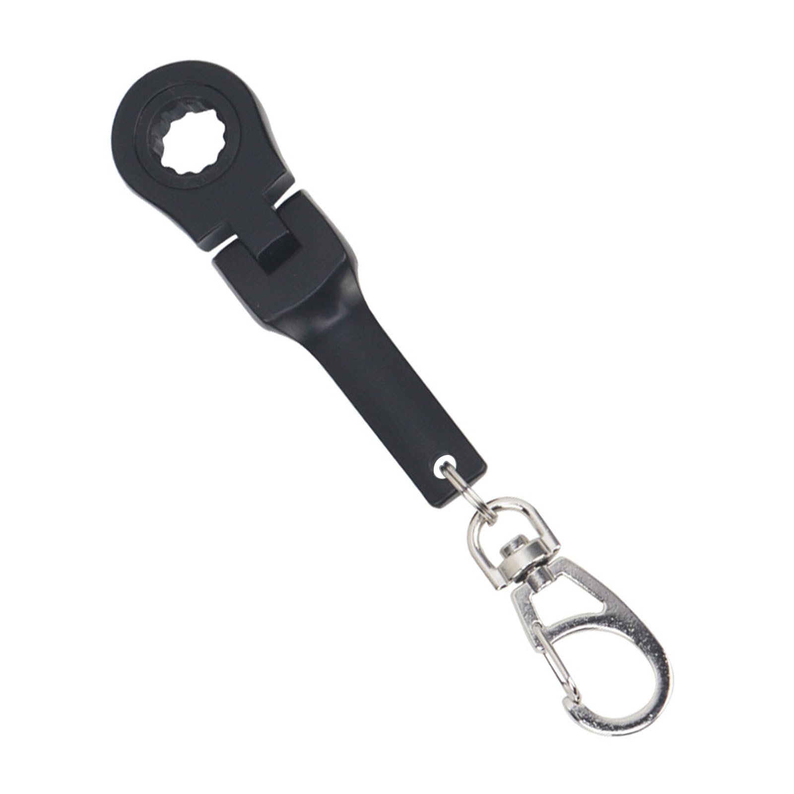Netbiio Black Flexible 10Mm Ratchet Wrench Metal Keychain, 180 Degree Flexible Rotating Head, Fixed Applications Portable Wrench