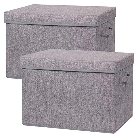 TENABORT 2 Pack Large Foldable Storage Box with Lids Fabric Storage Cube Organizer Cloth Containers Bins Baskets for Closet Clothes Clothing Bed Room Cover