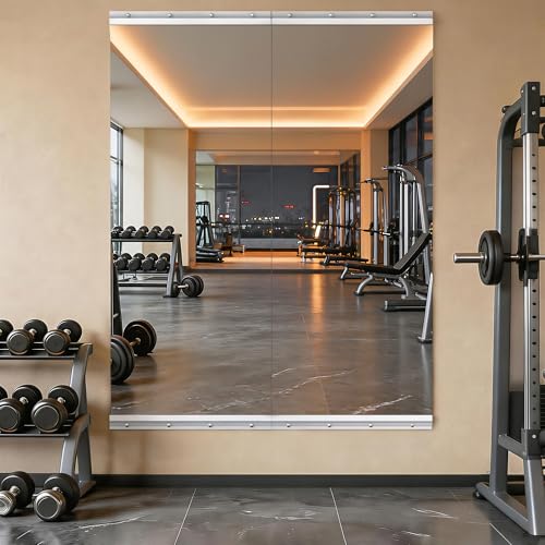 Hasipu Home Gym Mirrors 140x42cm -2 PCS Large Full Body Mirror for Yoga Large Wall Mirror Full Length for Fitness Garage Dance Studio 0.16in Tempered Glass Frameless Mirrors-UL