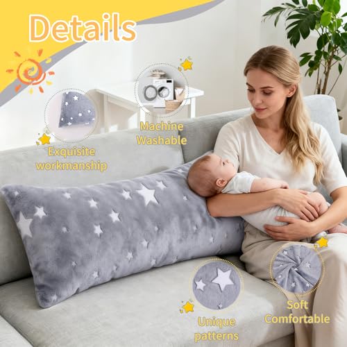 Image of Cloele Body Pillow Cover,Grey Star,Glow in the Dark,21x54 inches | Long Pillow Cases,Ultra Soft, Body Pillow Pillowcases,Body Pillowcase for Kids Girls Boys, Decorative, Only Cover