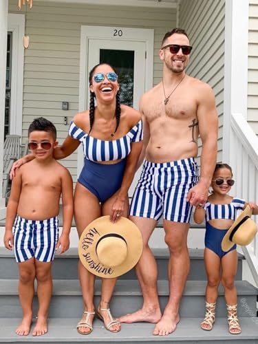 IFFEI Family Matching Swimwear One Piece Bathing Suit Striped Hollow Out Monokini Mommy and Me Beachwear4