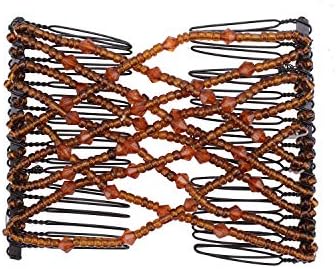 Greatstar EZ Stretch Pearls Combs For Girl, Magic Beading Hair Comb-Double Clips Hair Styling Accessories for Women Girls Hair Beauty (Coffee)