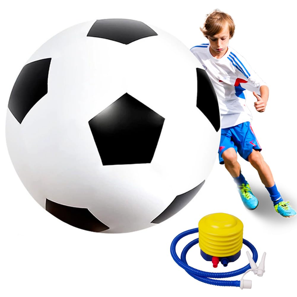 RANJIMA Fußball Ø 80 cm Groß, Aufblasbarer Spielball mit Pumpe, Fun Sport Softball Fußball, Springender Spielball Für Kinder Indoor Und Outdoor PVC Spring Ball Für Spaß Am Strand Pool Und Garten