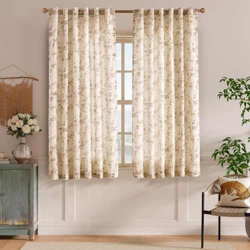 Image of Roseate True White Out Curtains (5 Feet /Set of 2) Printed 80% Room Darkening Curtain for Bedroom, Living Room (Beige /Skye / 116x152 cm)